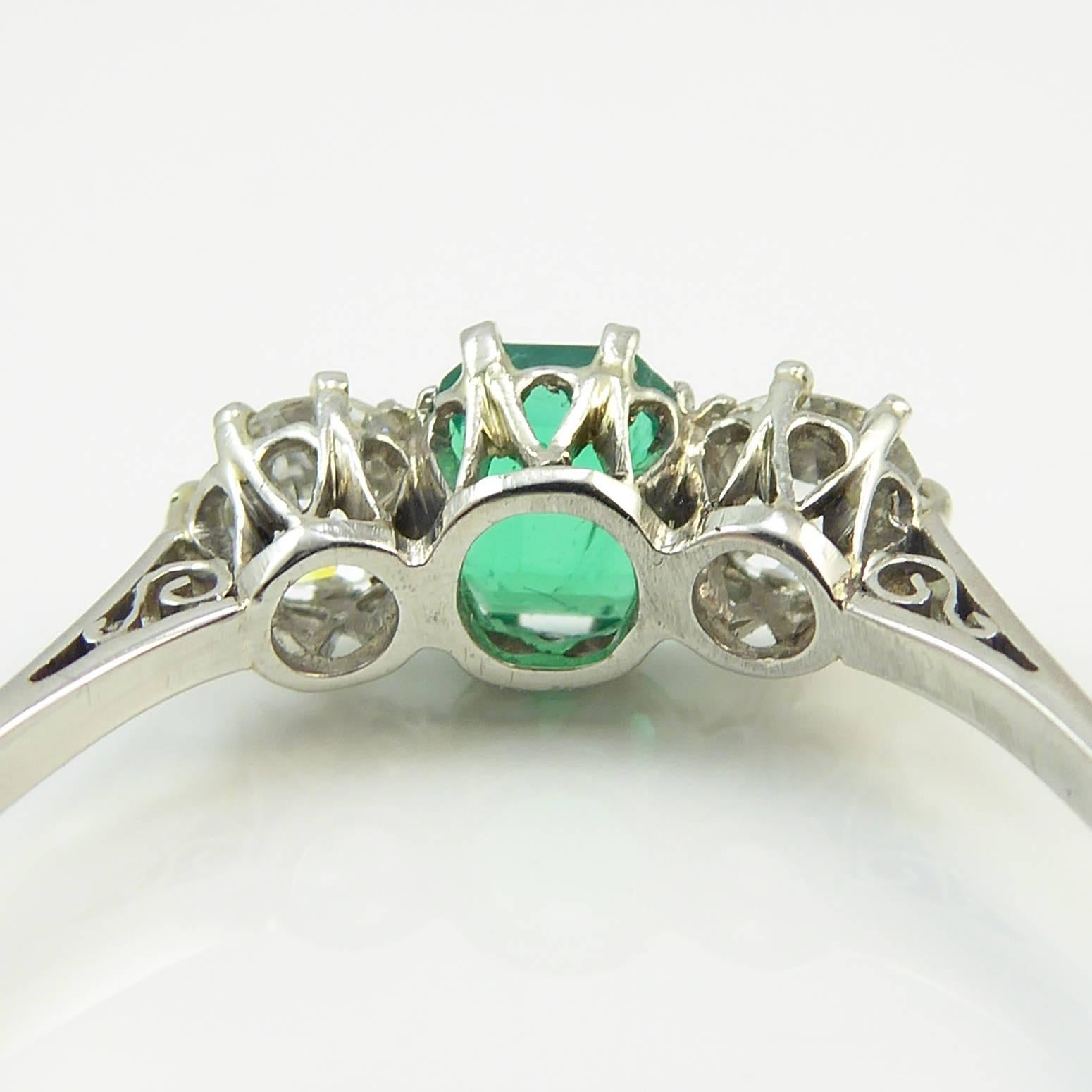 Art Deco Engagement Ring, Emerald Diamond Three-Stone, Platinum 3