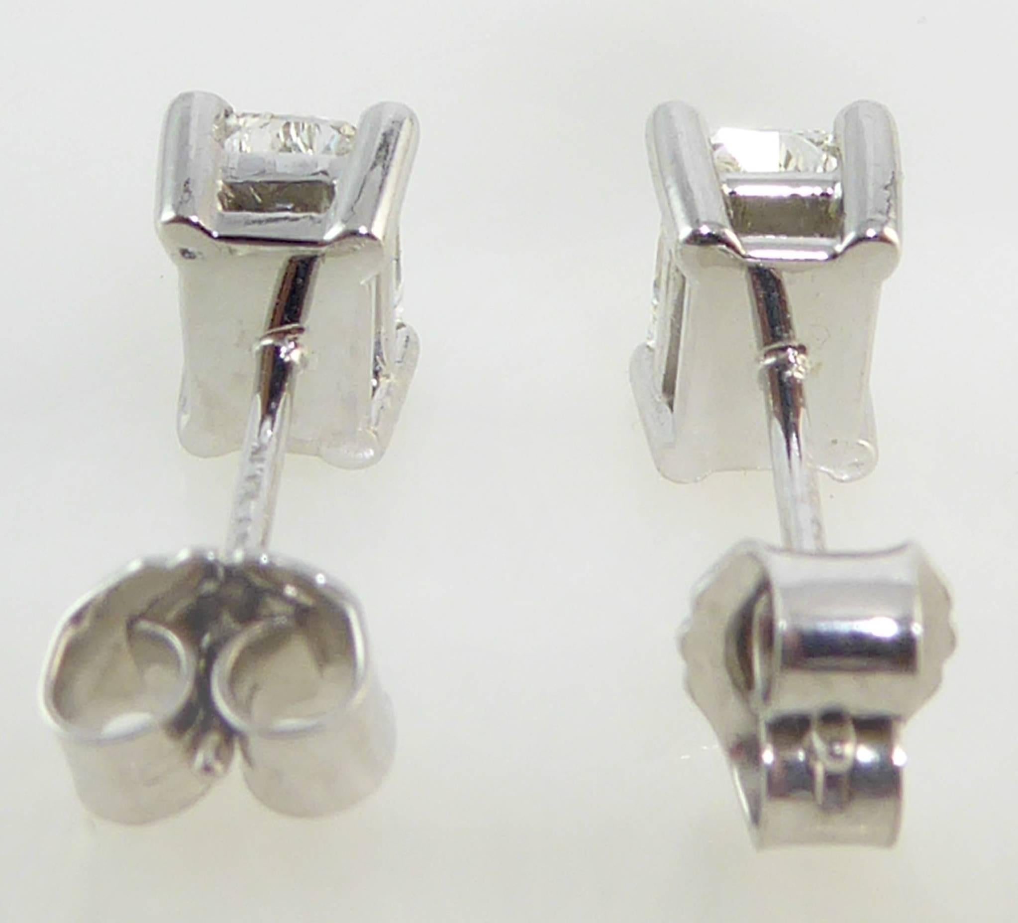 Women's Radiant Diamond Stud Earrings, 1.96 Carat, Solitaire Settings, G/H Color