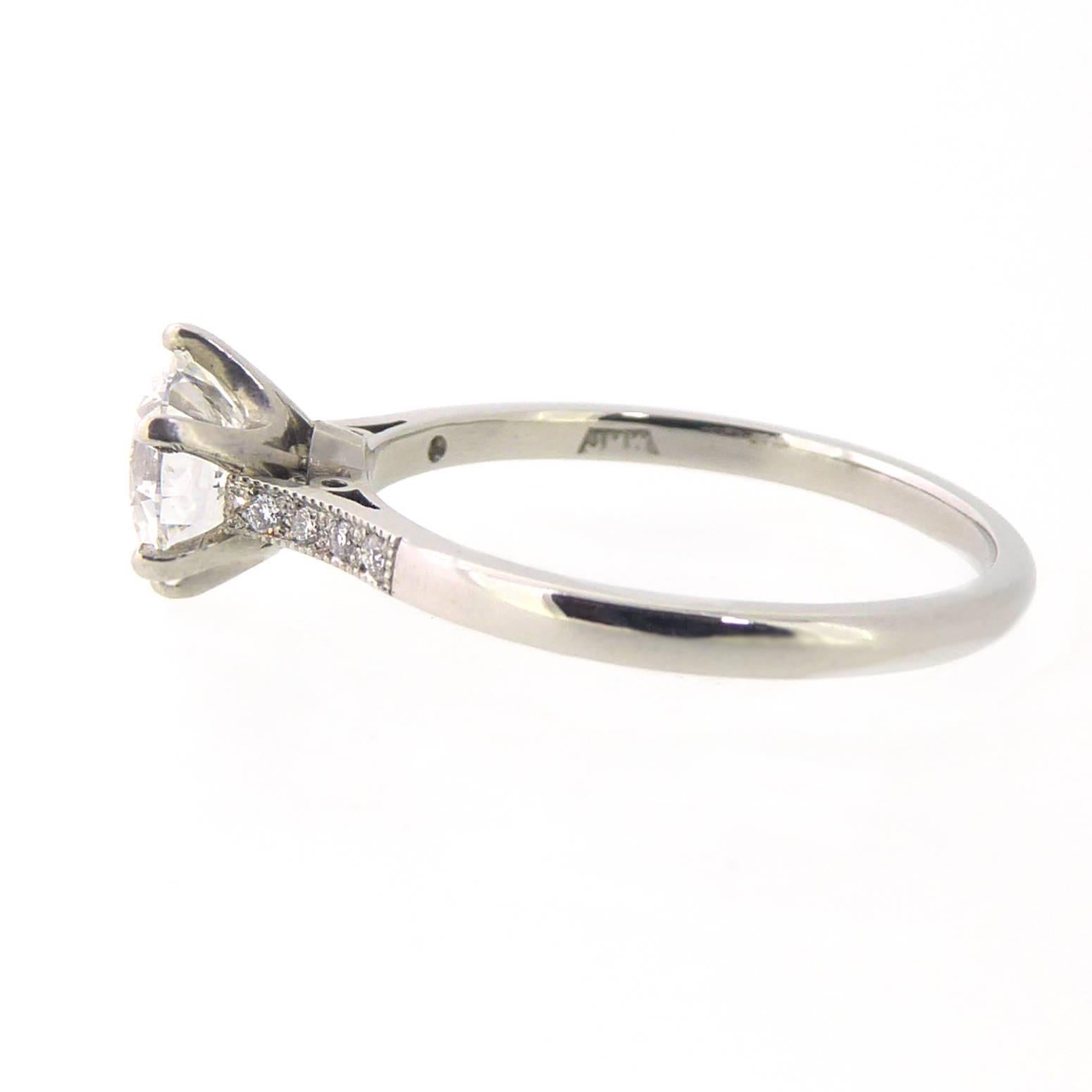 Retro GIA Certified 1.04 Carat Brilliant Cut Diamond Solitaire Ring, Platinum