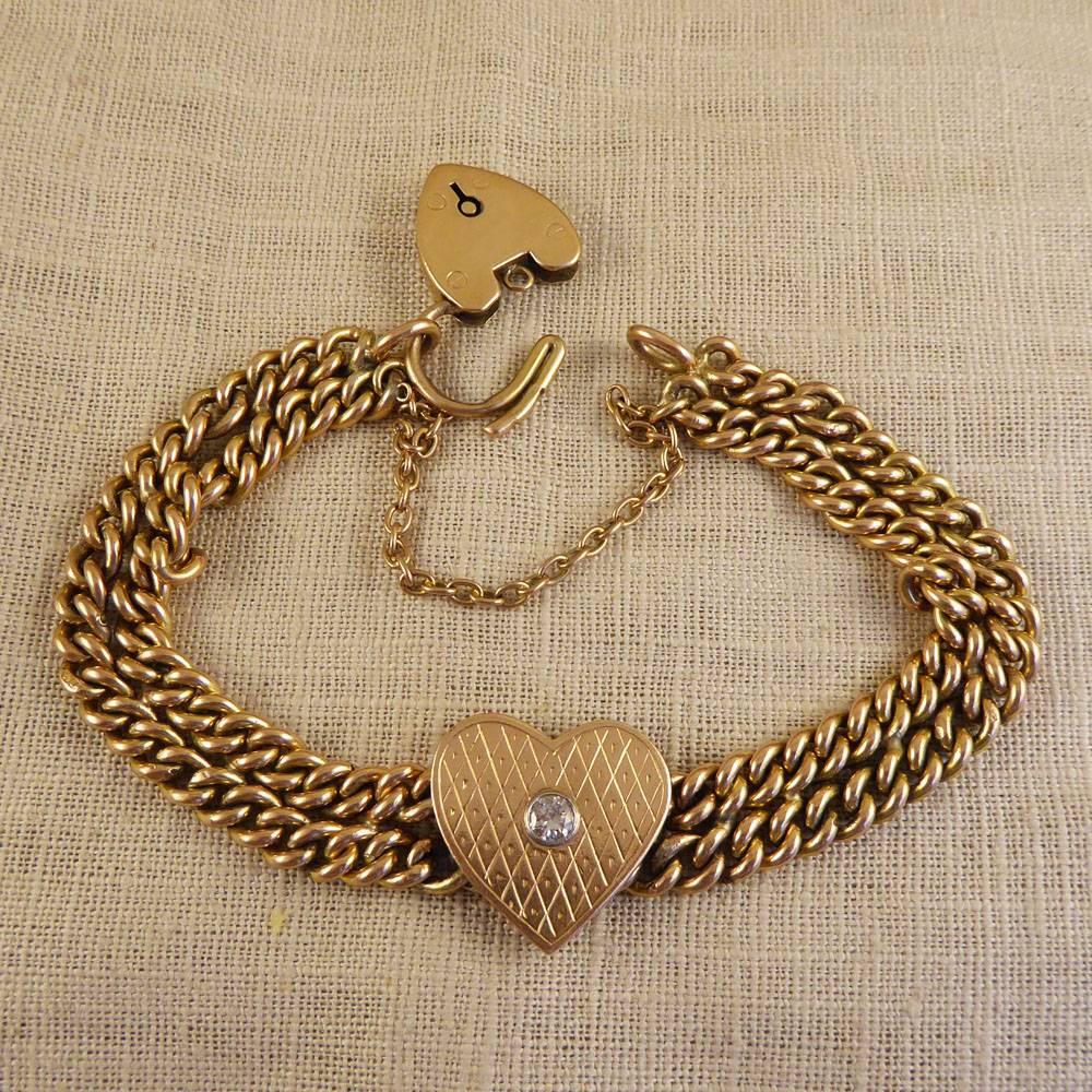 Victorian Bracelet Featuring an Engraved Love Heart Panel Set with a Diamond 6