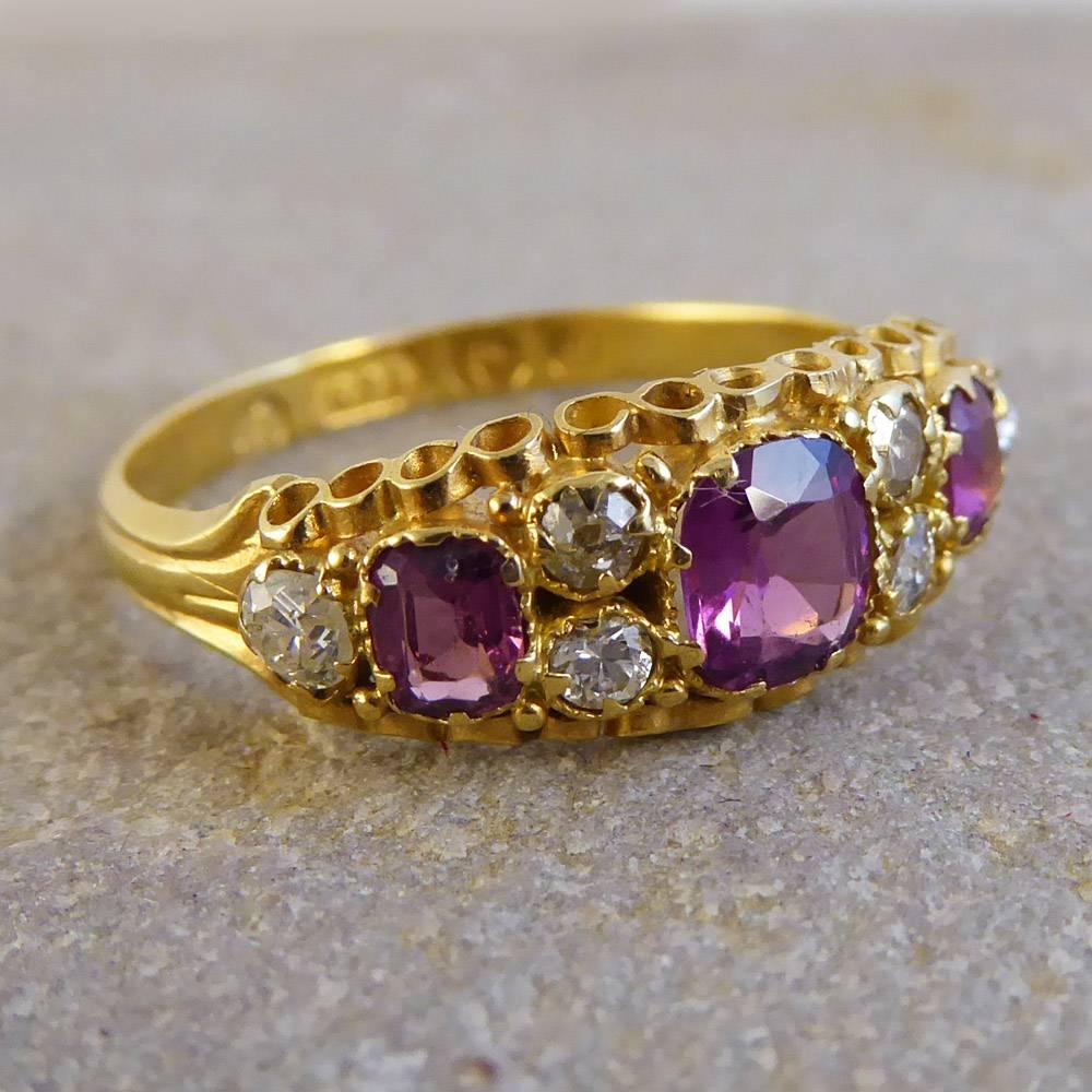 This standout Almandine Garnet and Diamond Gold Ring was crafted in the Victorian period. Modelled in 15ct Gold, it has a wonderfully intricate gallery setting. It features a beautiful Almandine Garnet, the January birthstone!

Ring Size: US 7.25 UK