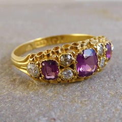 Victorian Almandine Garnet and Diamond 15 Carat Gold Ring