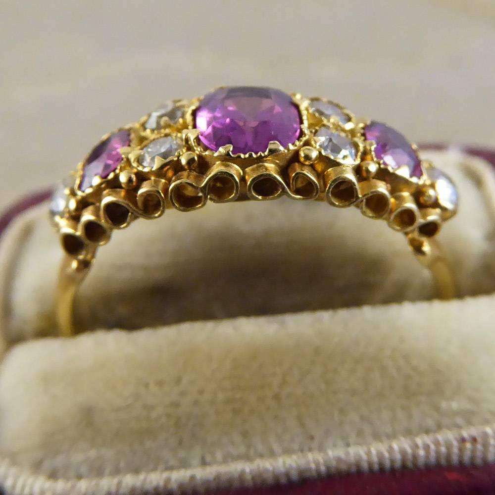 Victorian Almandine Garnet and Diamond 15 Carat Gold Ring 4