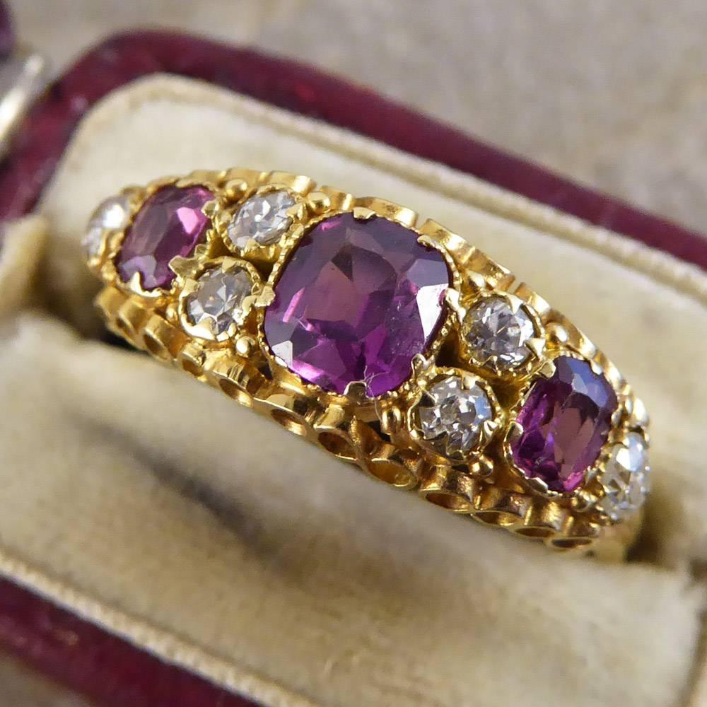 Victorian Almandine Garnet and Diamond 15 Carat Gold Ring 5