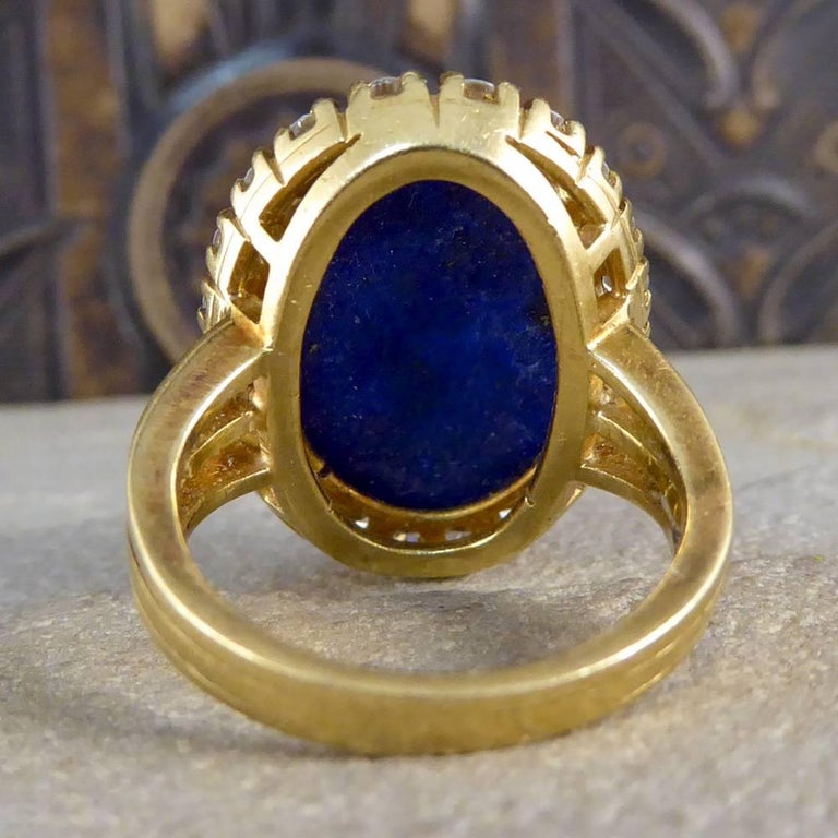 Vintage Large Lapis Lazuli and Diamond Ring in 18 Carat Gold at 1stDibs ...