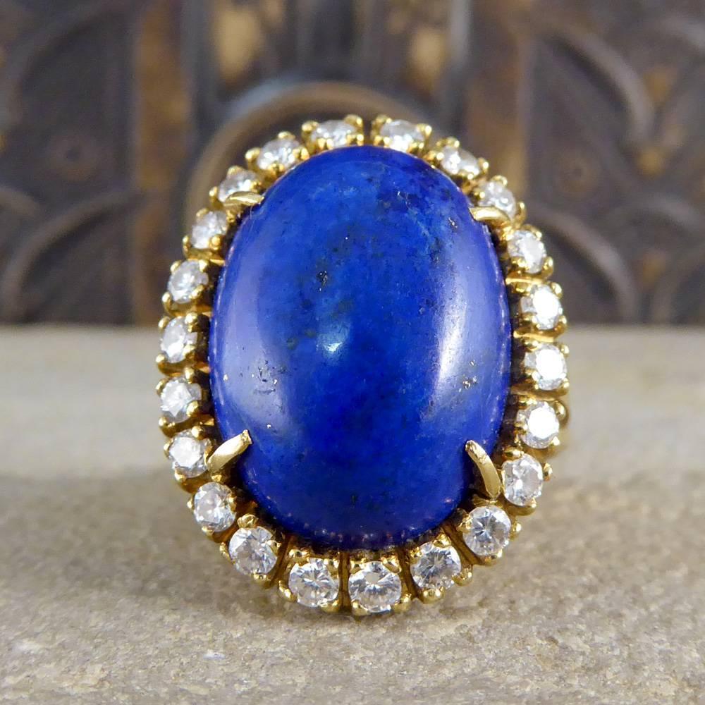 Vintage Large Lapis Lazuli and Diamond Ring in 18 Carat Gold In Good Condition In Yorkshire, West Yorkshire