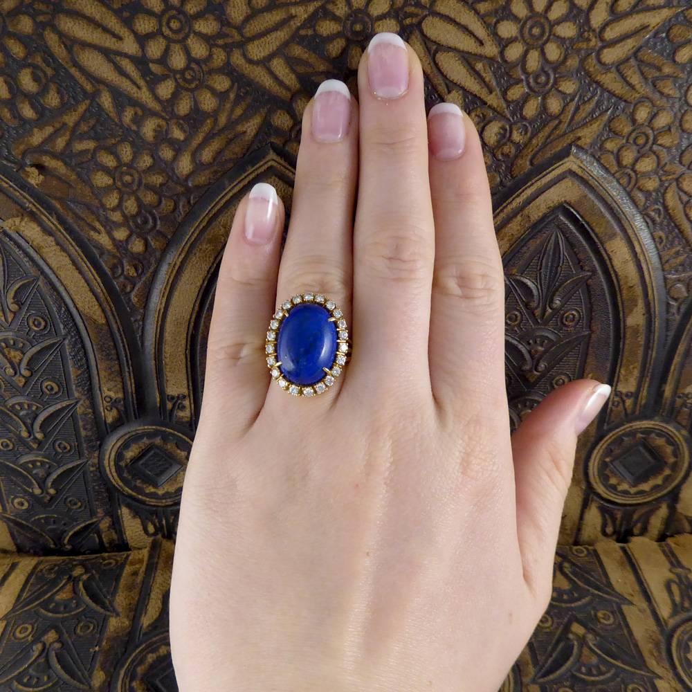 Women's Vintage Large Lapis Lazuli and Diamond Ring in 18 Carat Gold