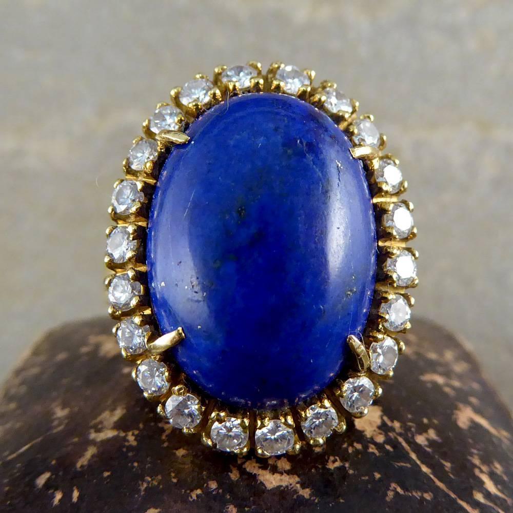 Vintage Large Lapis Lazuli and Diamond Ring in 18 Carat Gold 1