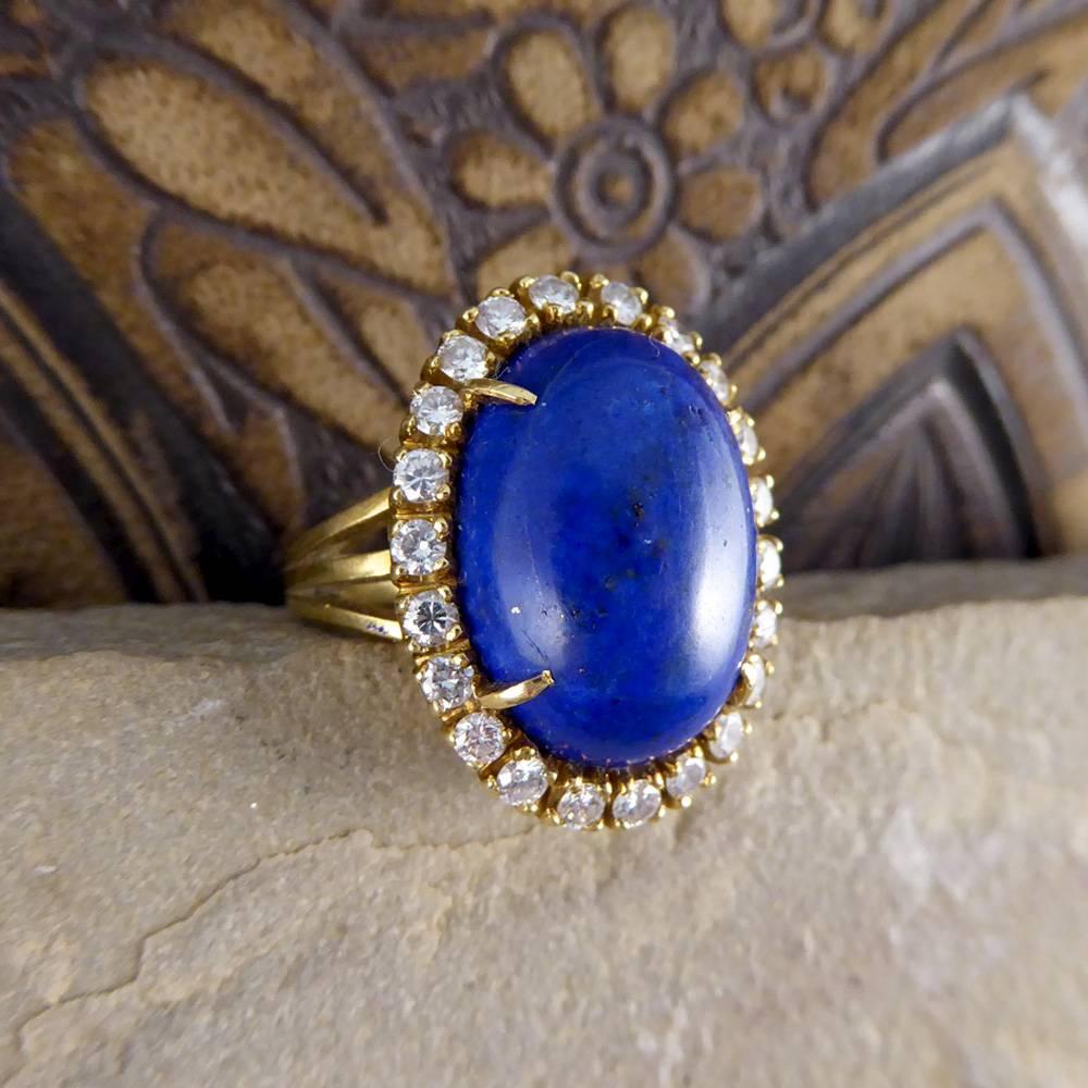 Vintage Large Lapis Lazuli and Diamond Ring in 18 Carat Gold 2