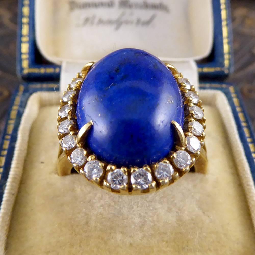 Vintage Large Lapis Lazuli and Diamond Ring in 18 Carat Gold 3