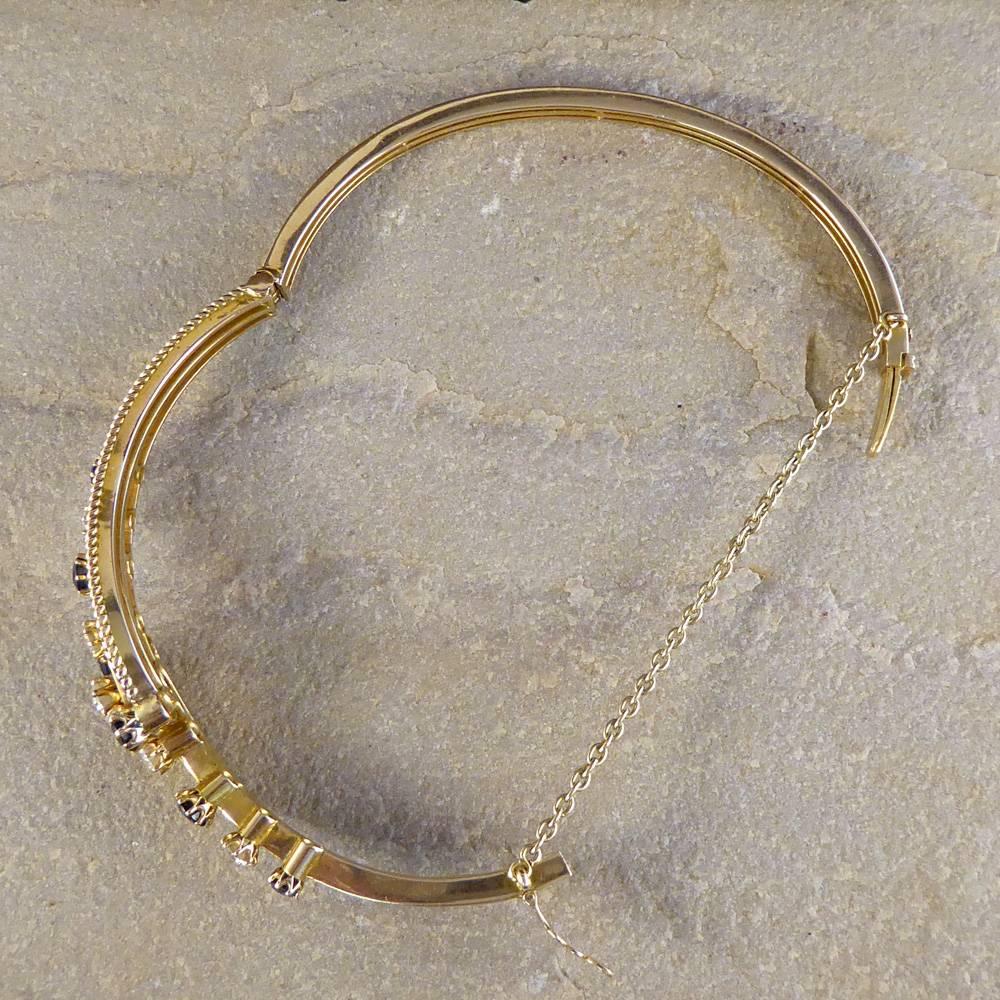 Antique Edwardian Diamond and Sapphire Bangle Bracelet in 15 Carat Gold 1
