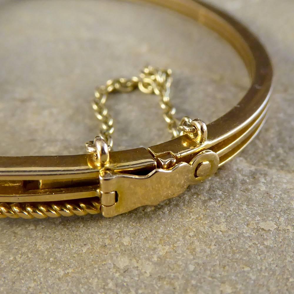 Antique Edwardian Diamond and Sapphire Bangle Bracelet in 15 Carat Gold 3