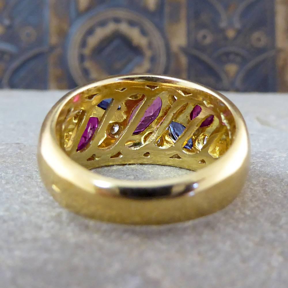 Women's or Men's Contemporary Ruby, Sapphire and Diamond Gypsy Ring in 18 Carat Gold