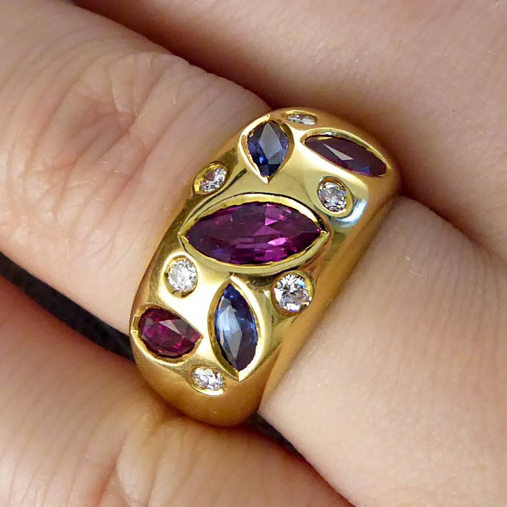 Contemporary Ruby, Sapphire and Diamond Gypsy Ring in 18 Carat Gold 3