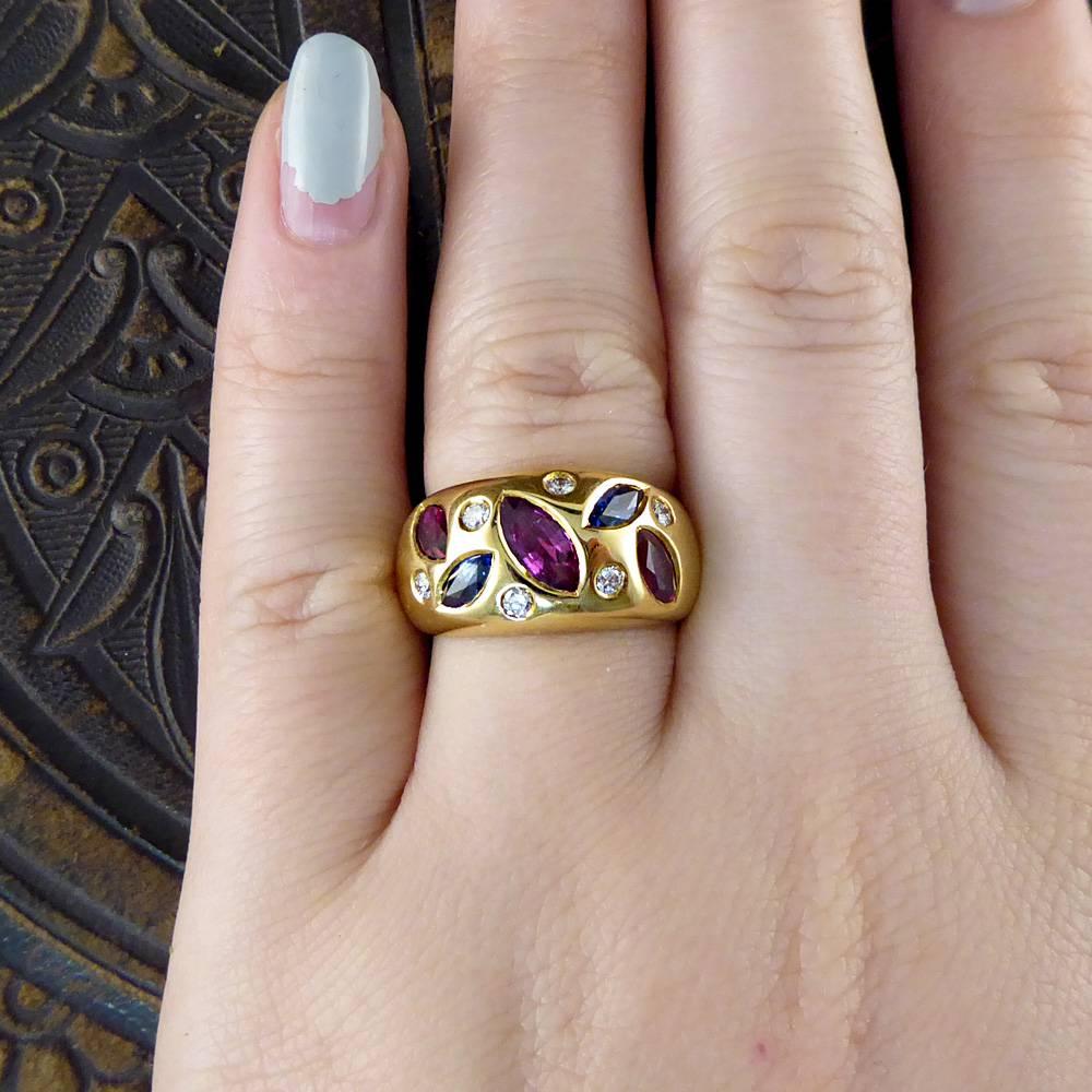 Contemporary Ruby, Sapphire and Diamond Gypsy Ring in 18 Carat Gold 6