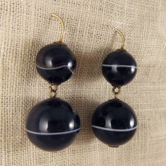 Antique Late Victorian Banded Agate Drop Earrings