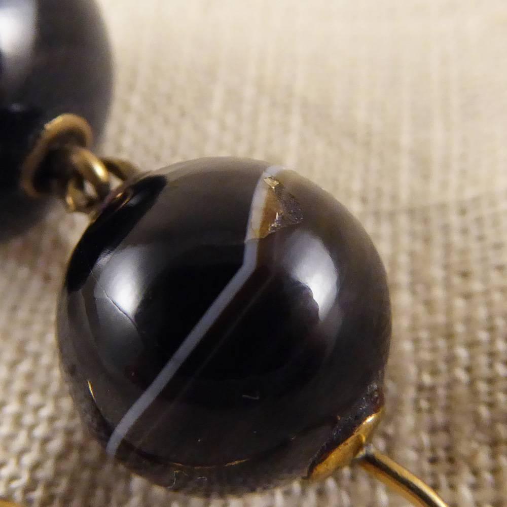 Women's Antique Late Victorian Banded Agate Drop Earrings For Sale