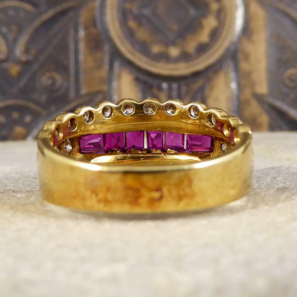 Contemporary Ruby and Diamond Three Row Ring in 18 Carat Gold In Good Condition In Yorkshire, West Yorkshire