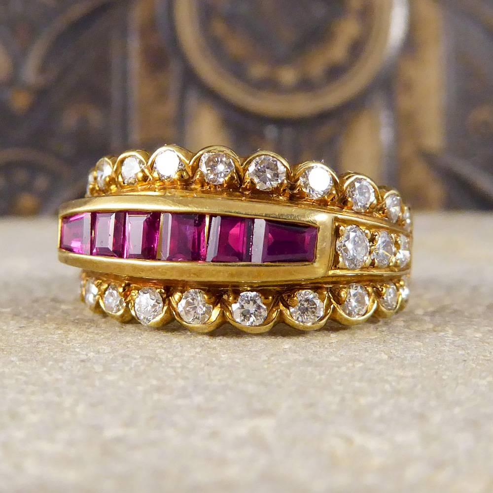 Women's Contemporary Ruby and Diamond Three Row Ring in 18 Carat Gold