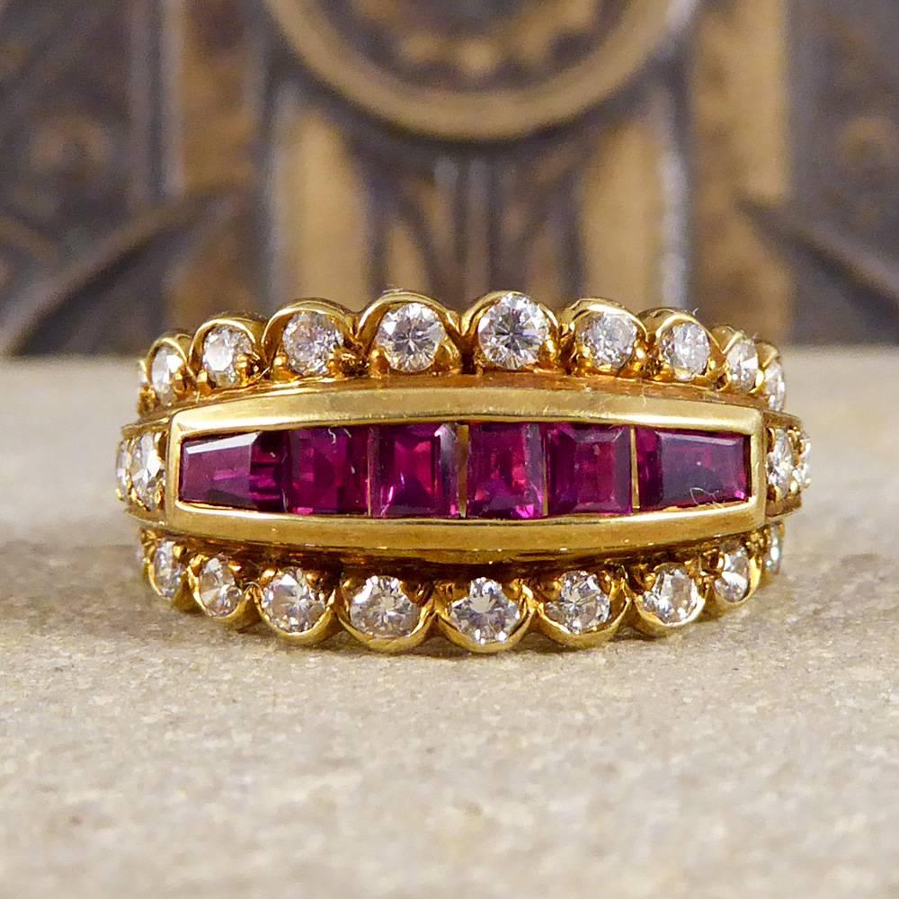Contemporary Ruby and Diamond Three Row Ring in 18 Carat Gold 2