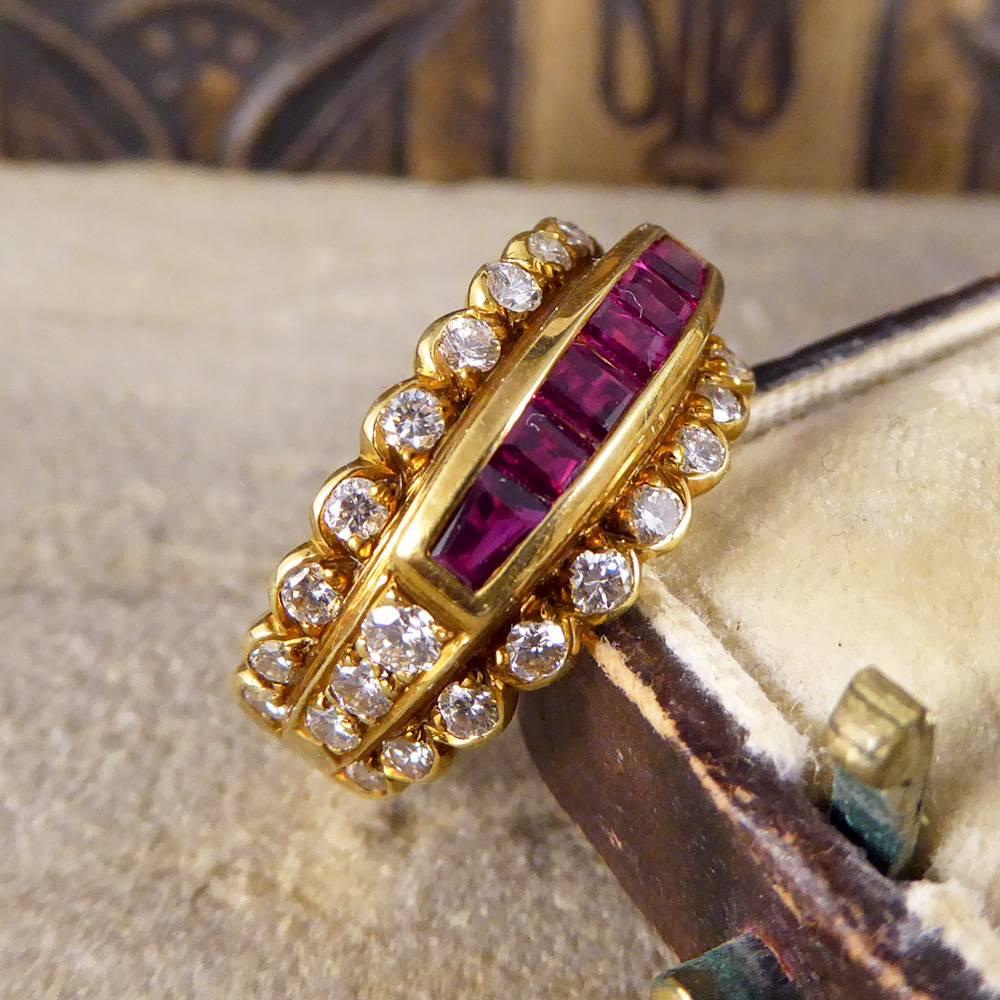 Contemporary Ruby and Diamond Three Row Ring in 18 Carat Gold 3