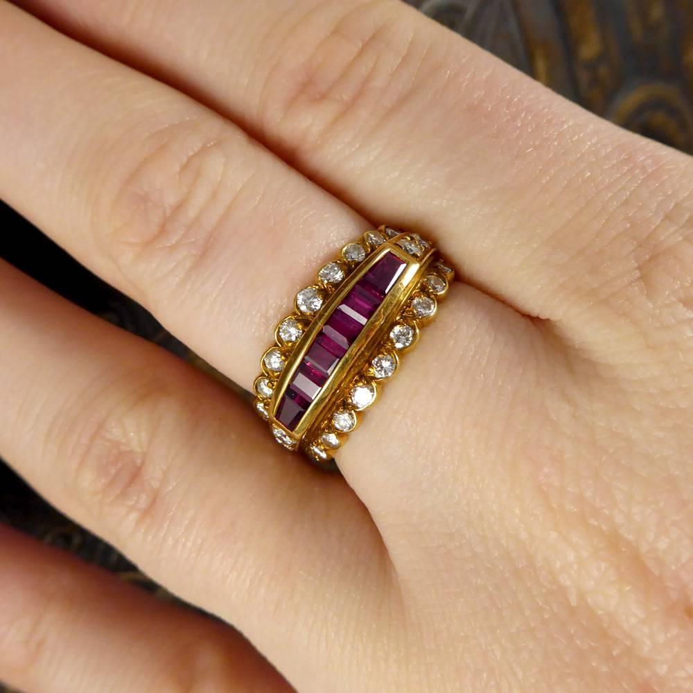 Contemporary Ruby and Diamond Three Row Ring in 18 Carat Gold 4
