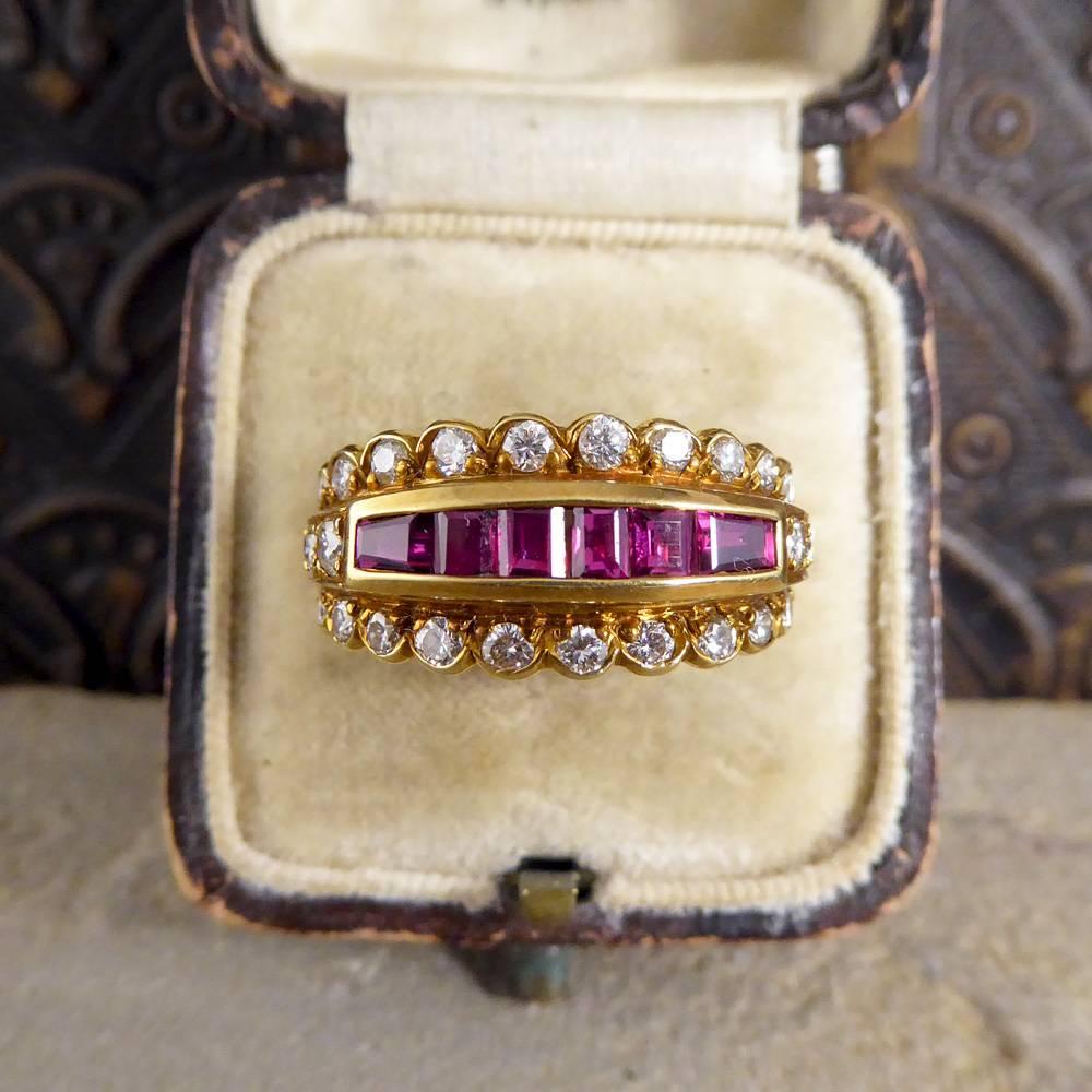 Contemporary Ruby and Diamond Three Row Ring in 18 Carat Gold 5