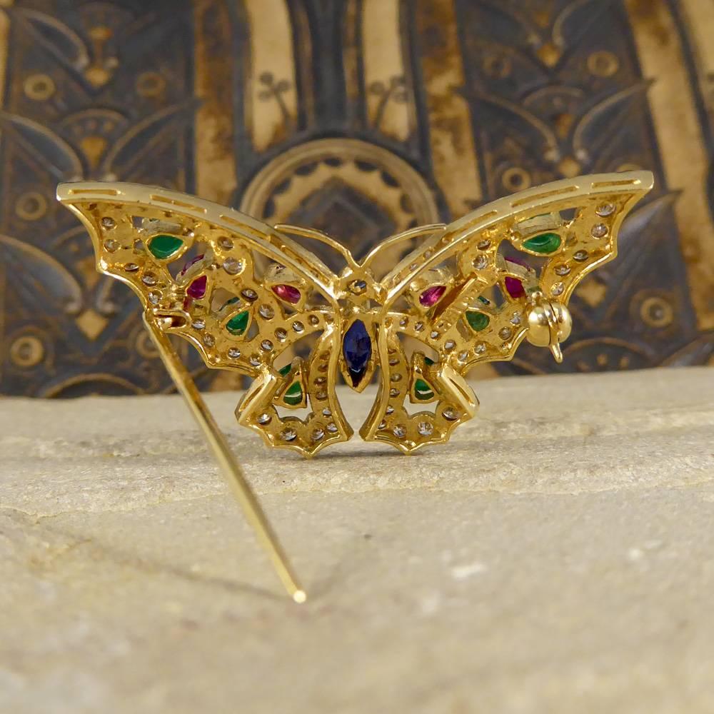 Contemporary Diamond, Emerald, Ruby and Sapphire Brooch in 18 Carat Gold 1