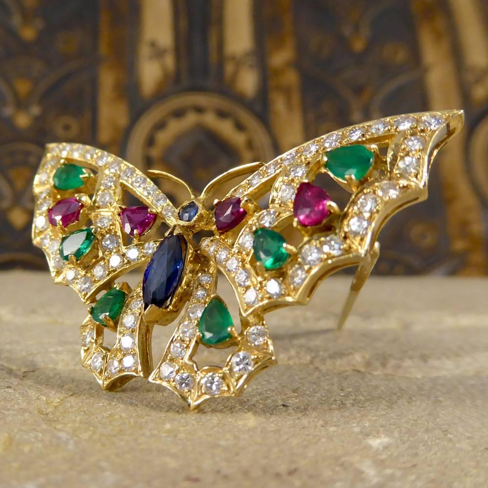 Contemporary Diamond, Emerald, Ruby and Sapphire Brooch in 18 Carat Gold 2