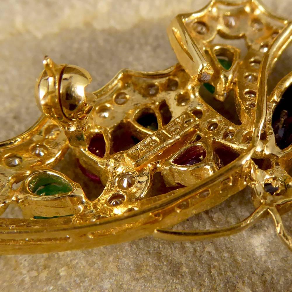 Contemporary Diamond, Emerald, Ruby and Sapphire Brooch in 18 Carat Gold 4