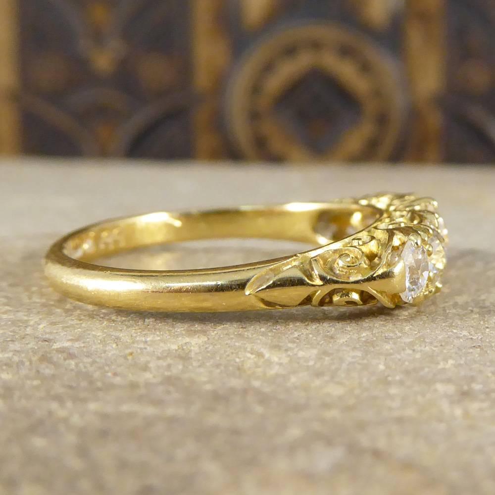 Old European Cut Antique Late Victorian Diamond Five-Stone Ring in 18 Carat Gold