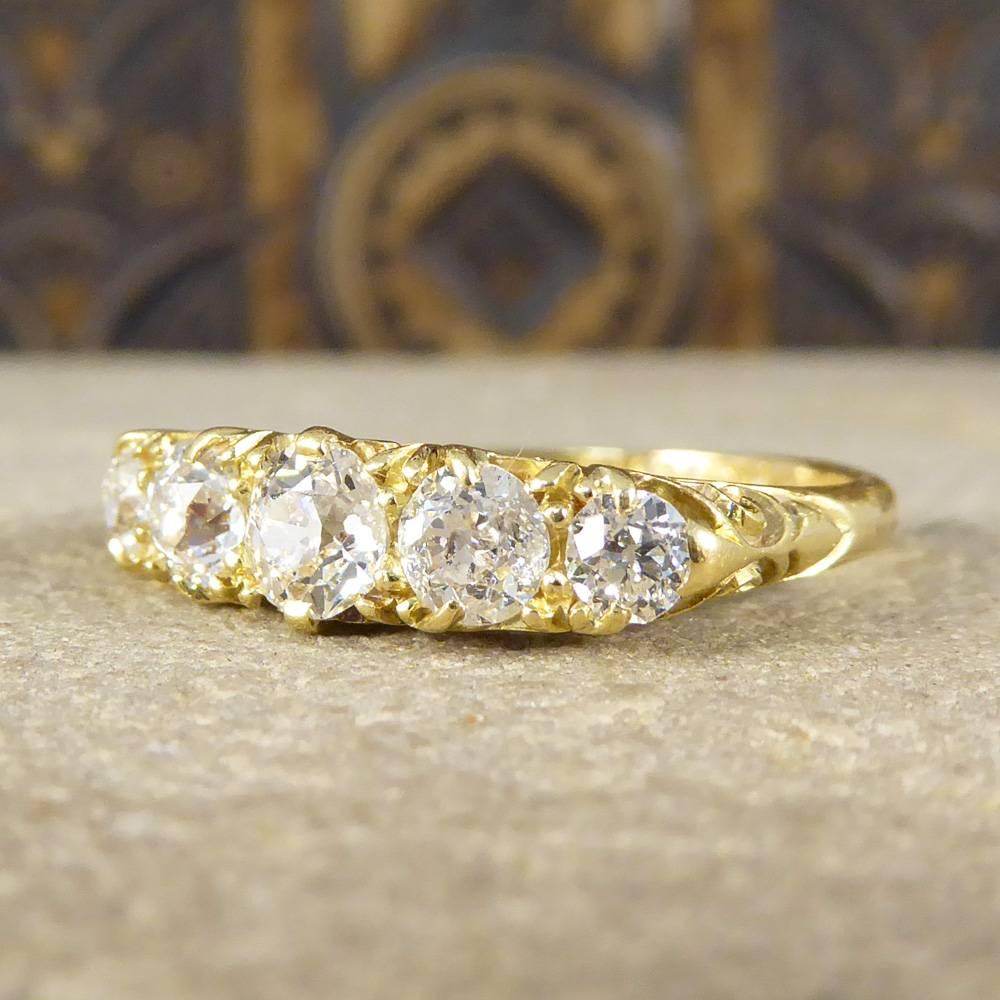 Women's or Men's Antique Late Victorian Diamond Five-Stone Ring in 18 Carat Gold