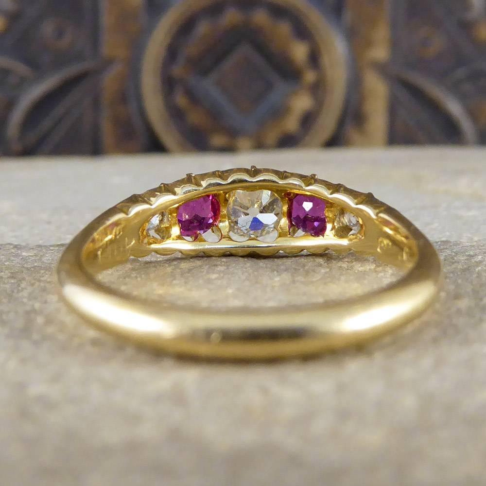 Late Victorian Antique Victorian Ruby and Diamond Five-Stone Ring in 18 Carat Gold