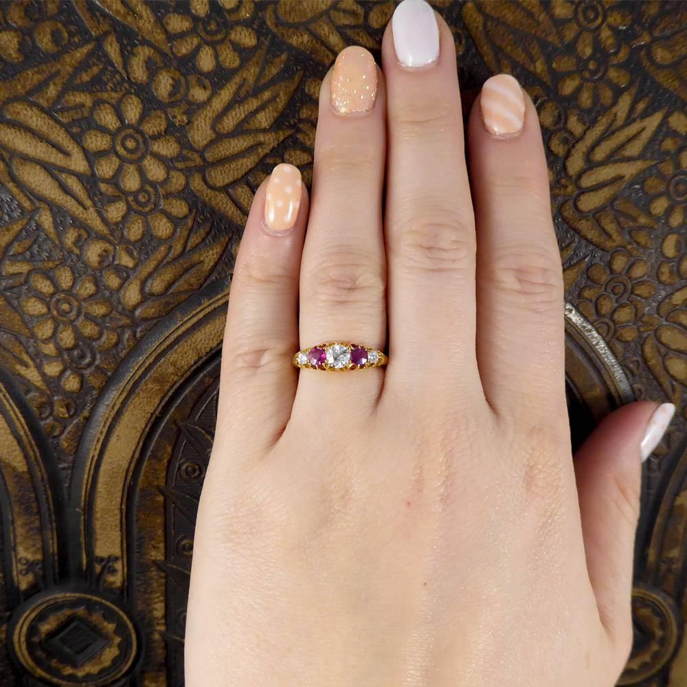 Antique Victorian Ruby and Diamond Five-Stone Ring in 18 Carat Gold 1