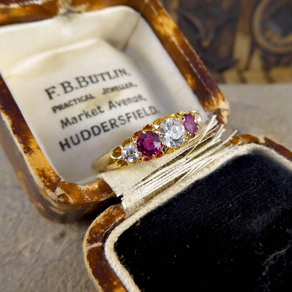 Antique Victorian Ruby and Diamond Five-Stone Ring in 18 Carat Gold 2