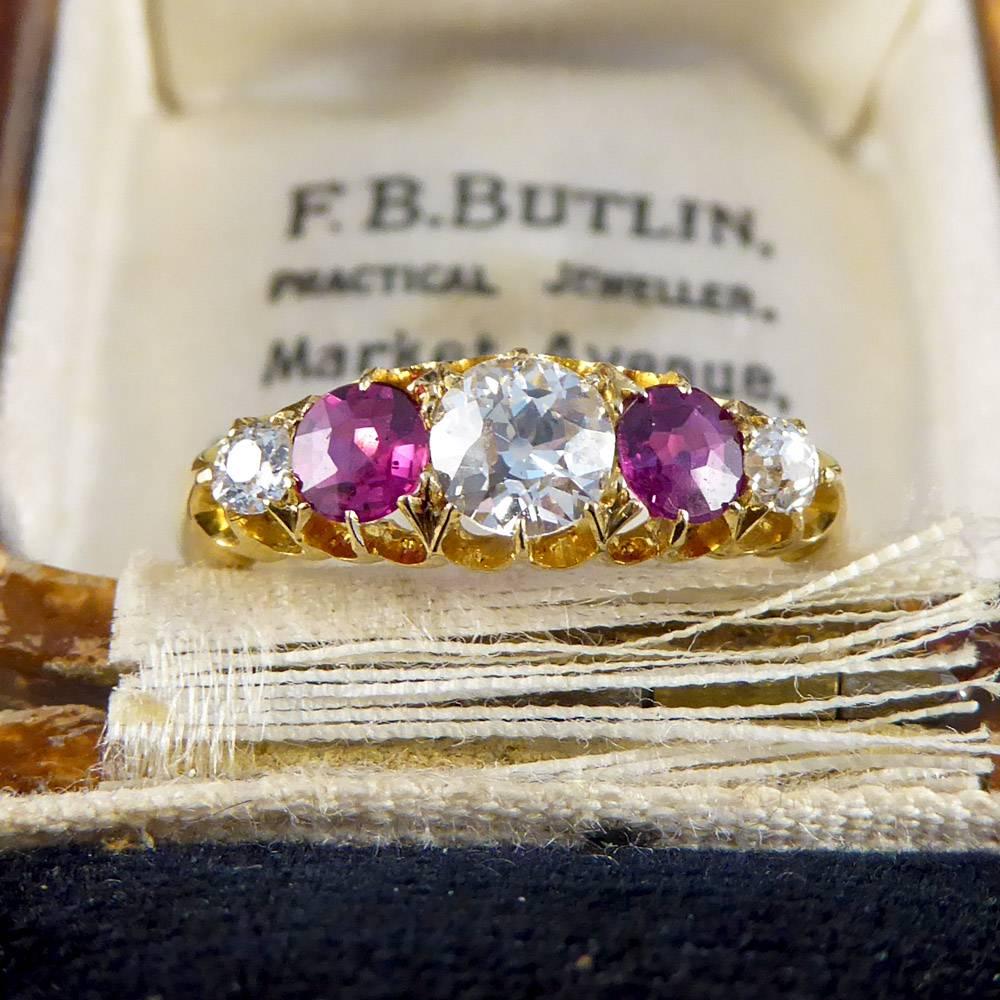 Antique Victorian Ruby and Diamond Five-Stone Ring in 18 Carat Gold 3