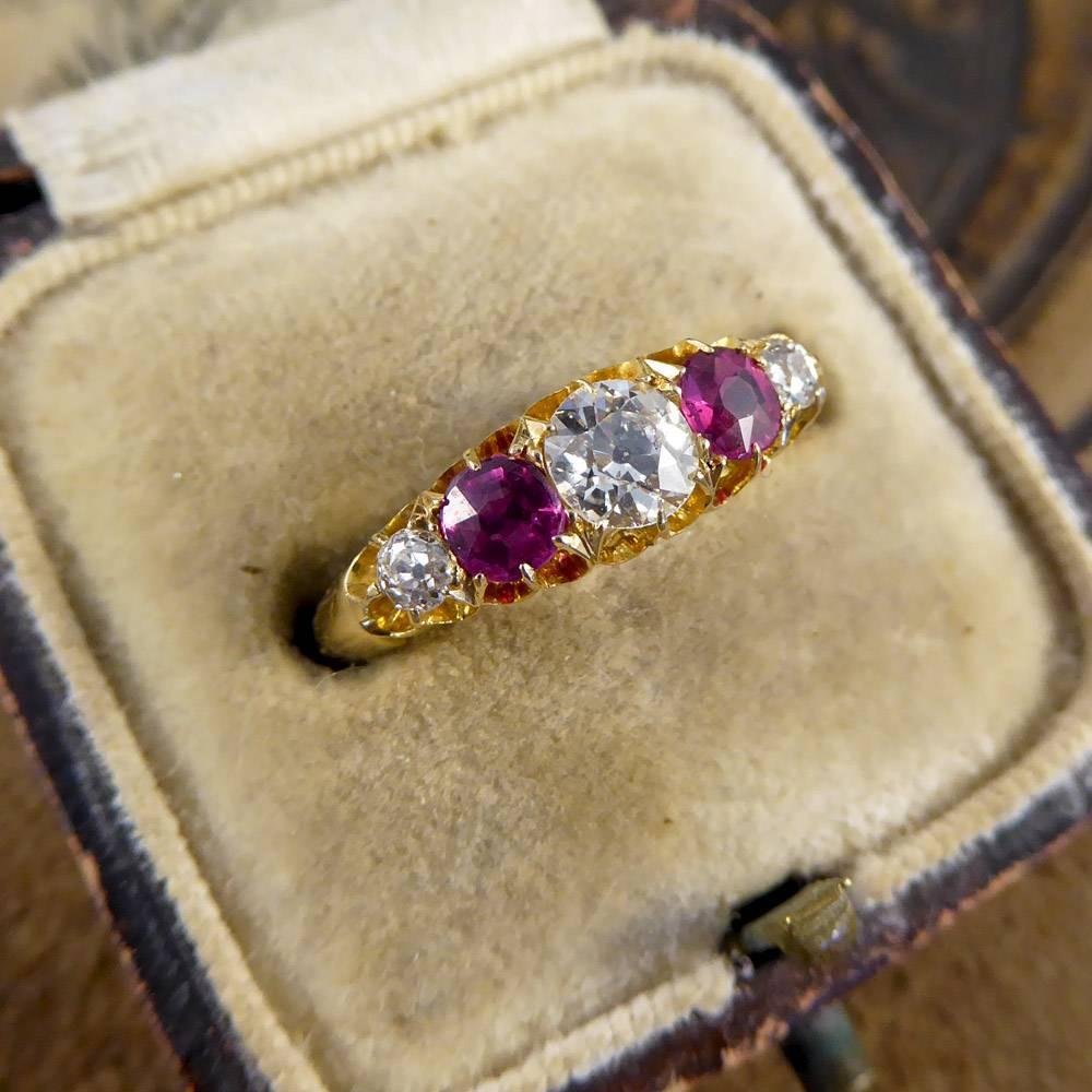 Antique Victorian Ruby and Diamond Five-Stone Ring in 18 Carat Gold 4