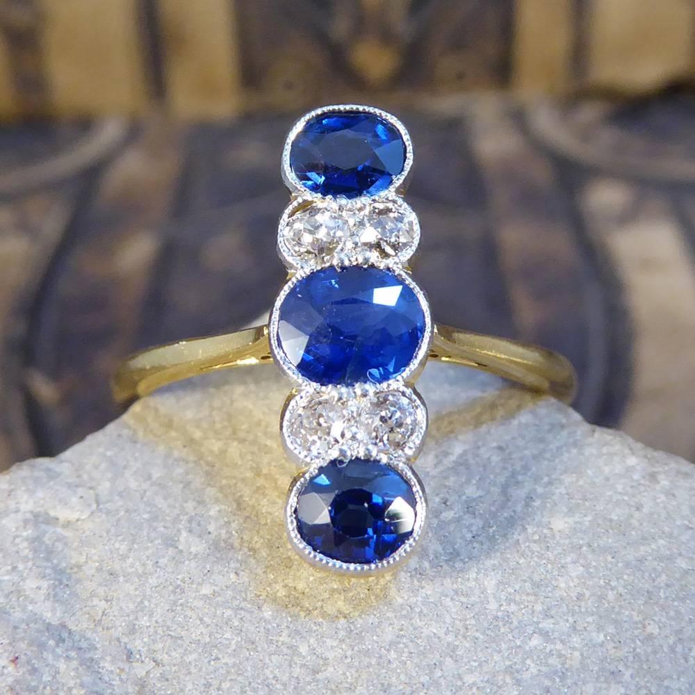 Antique Edwardian Sapphire and Diamond Vertical Seven-Stone Ring 2
