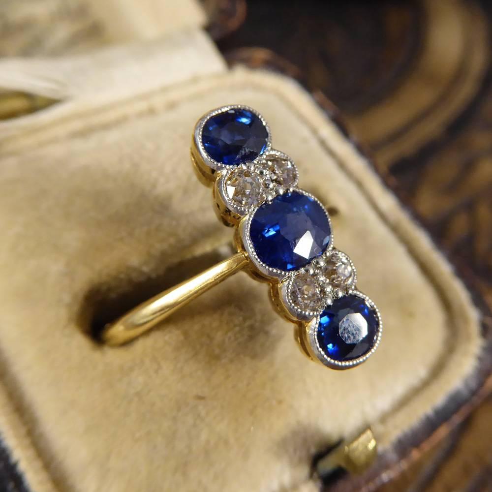 Antique Edwardian Sapphire and Diamond Vertical Seven-Stone Ring 3
