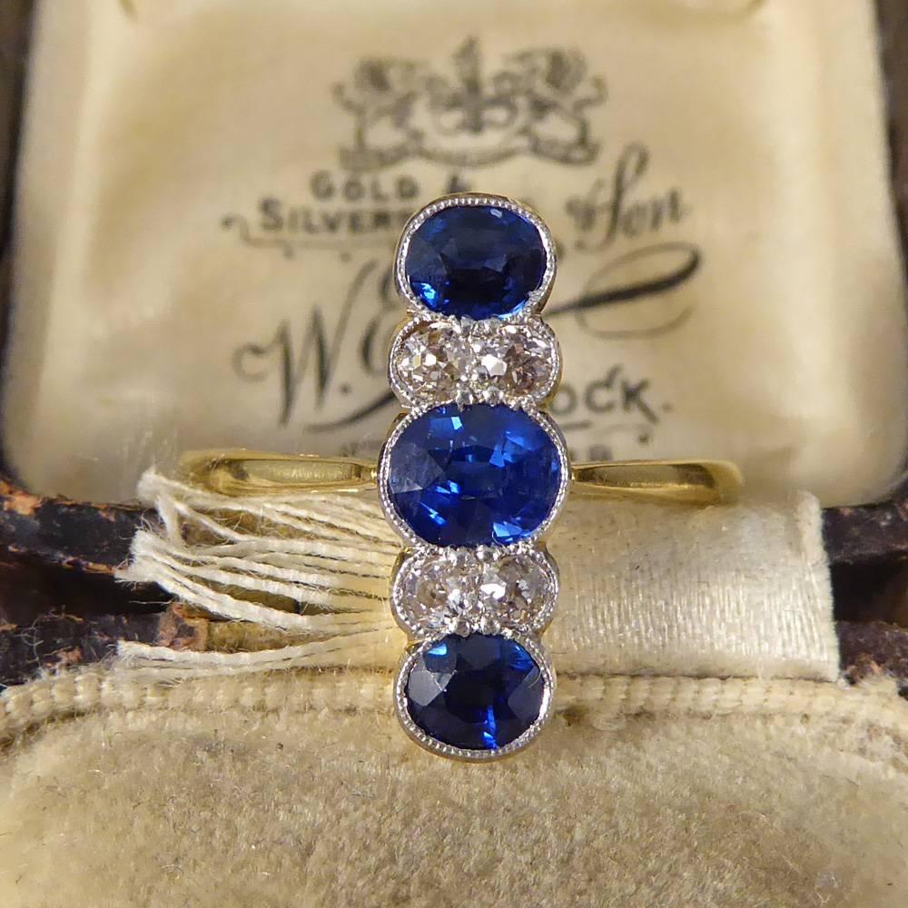 Antique Edwardian Sapphire and Diamond Vertical Seven-Stone Ring 4