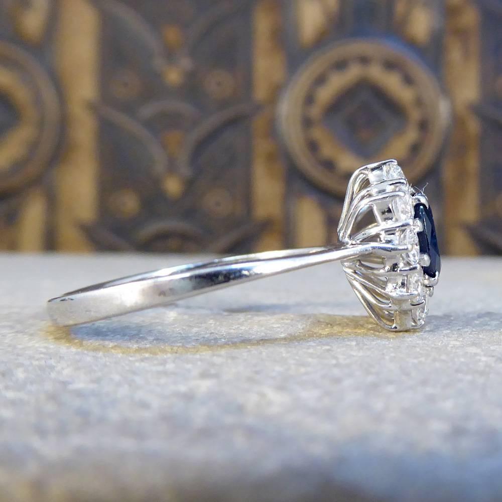 Contemporary Sapphire and Diamond Cluster Engagement Ring in 18 Carat White Gold RG400