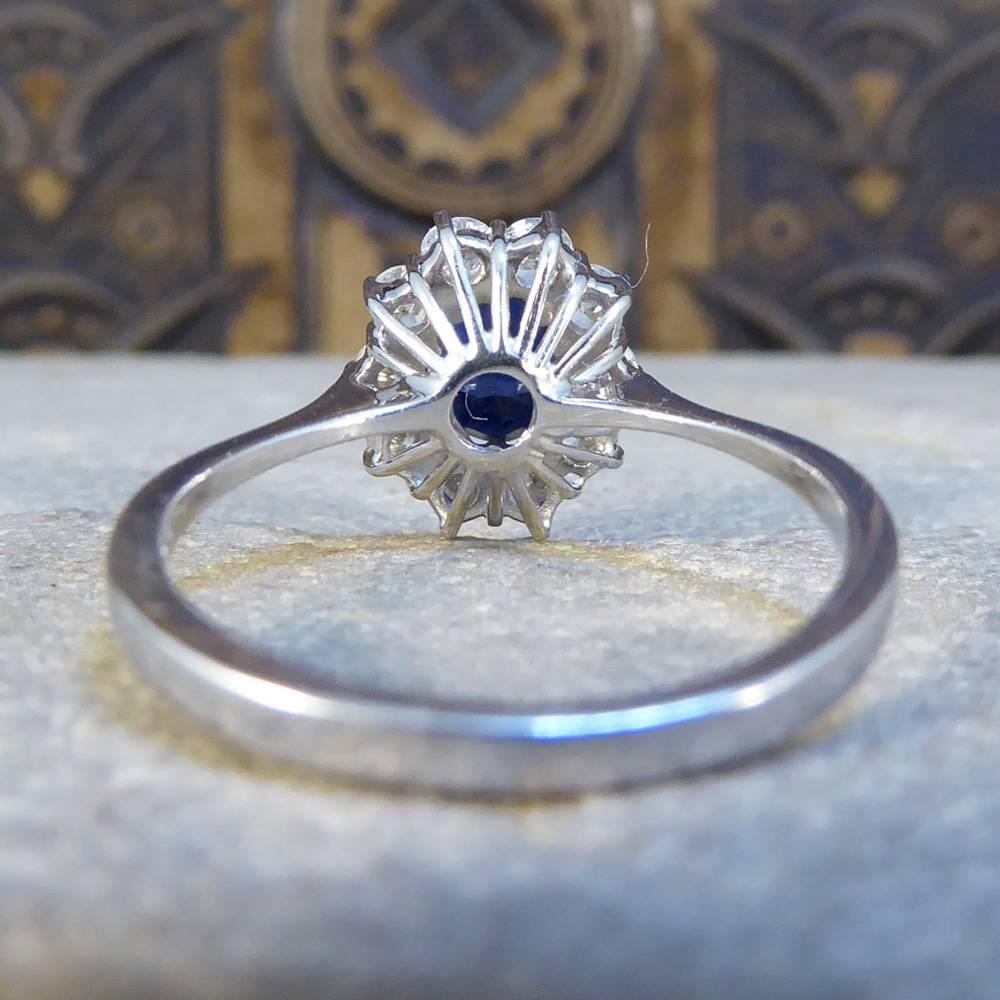 Sapphire and Diamond Cluster Engagement Ring in 18 Carat White Gold RG400 In Good Condition In Yorkshire, West Yorkshire