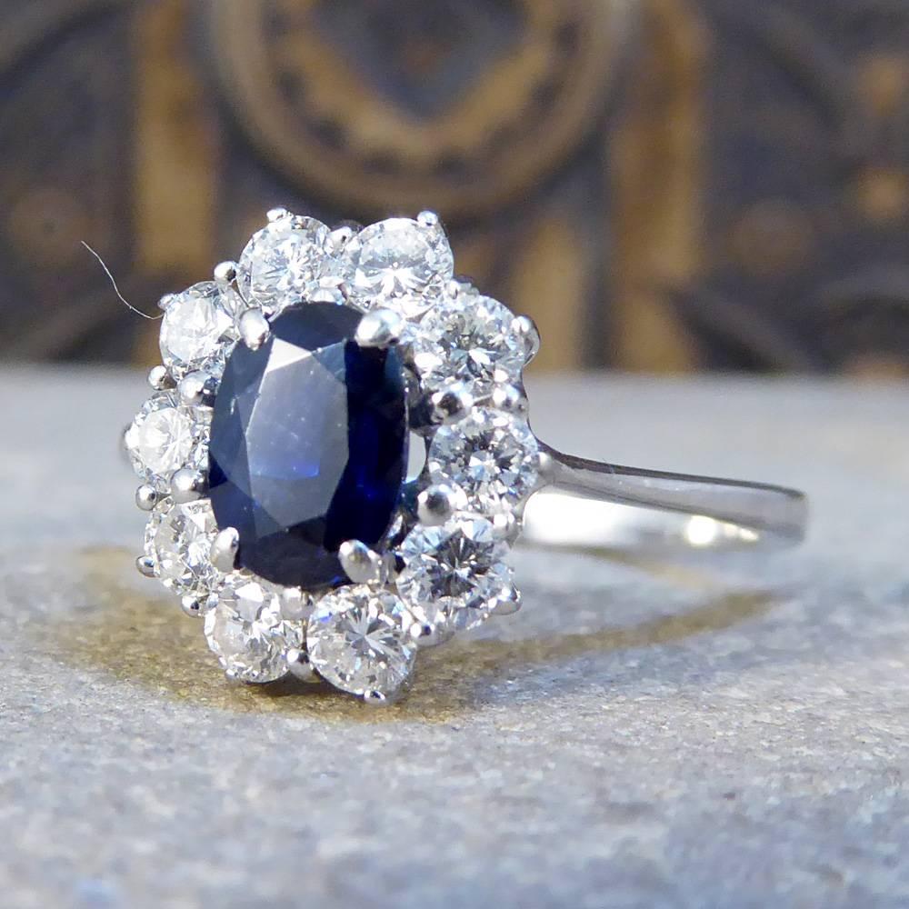 Women's Sapphire and Diamond Cluster Engagement Ring in 18 Carat White Gold RG400