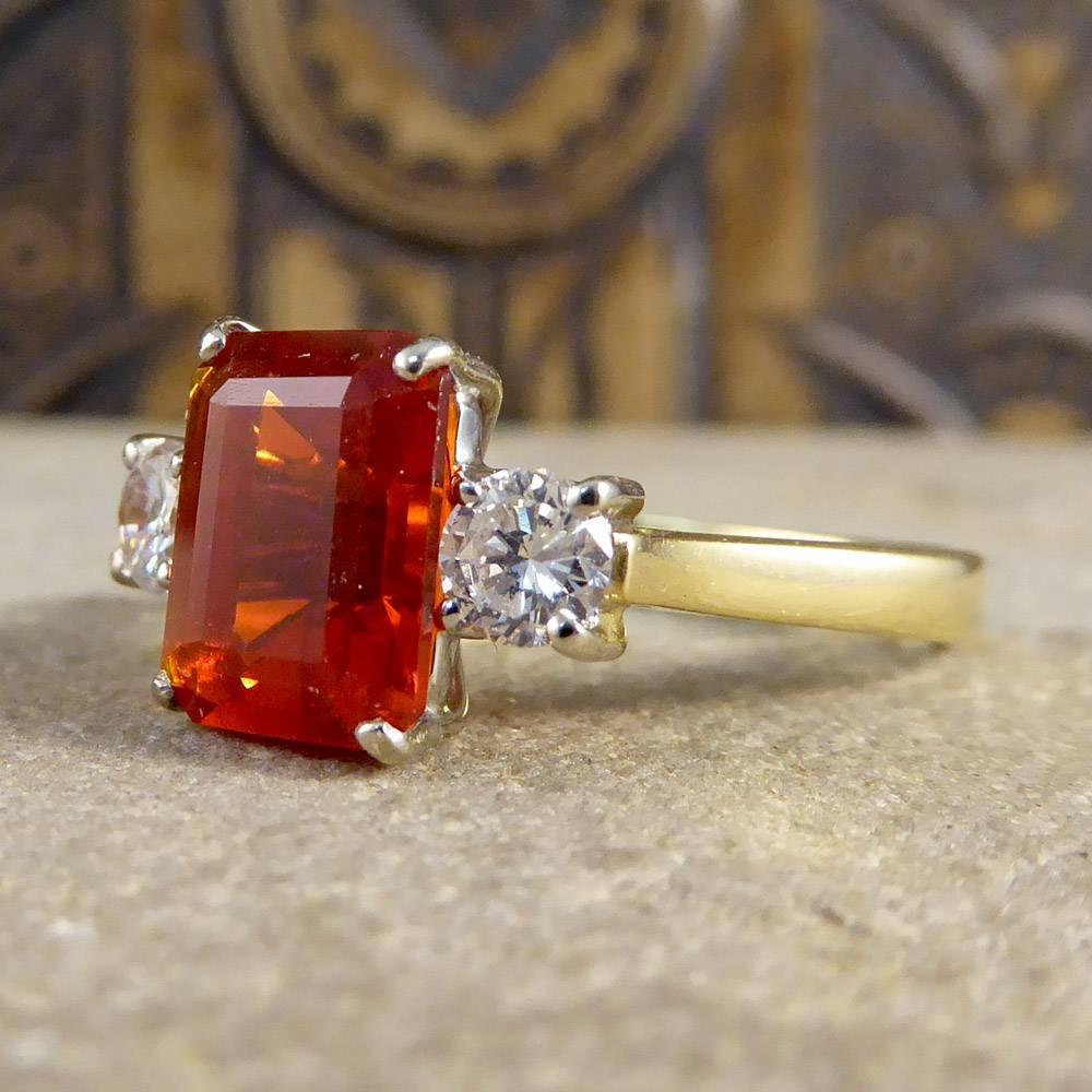 Contemporary Fire Opal and Diamond Three-Stone Ring in 18 Carat Gold 1