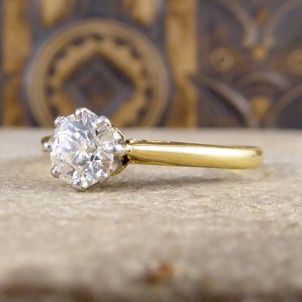 1930s Diamond Solitaire 0.71 Carat Ring in 18 Carat Yellow Gold 1