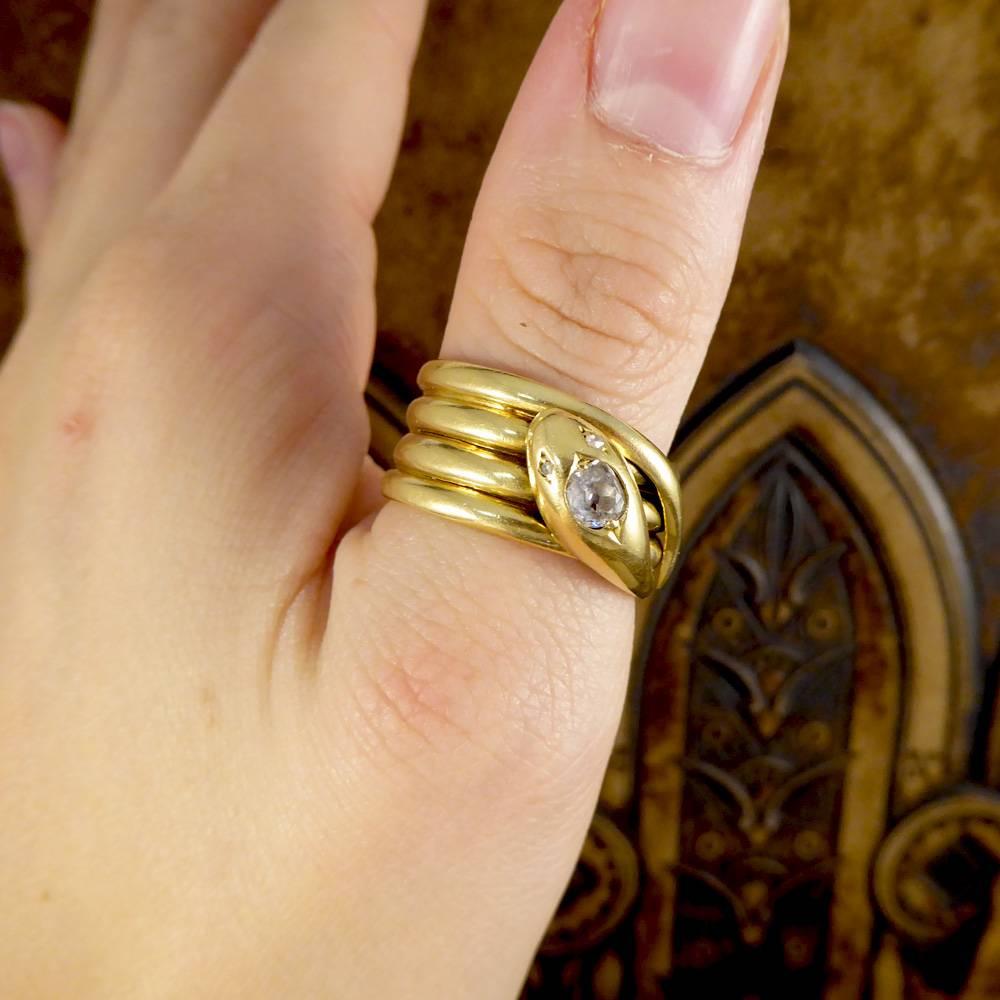 Antique Victorian Diamond Set Serpent Ring in 18 Carat Yellow Gold 1
