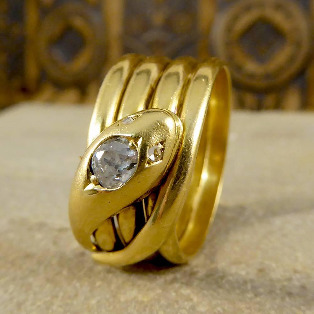 Antique Victorian Diamond Set Serpent Ring in 18 Carat Yellow Gold 2