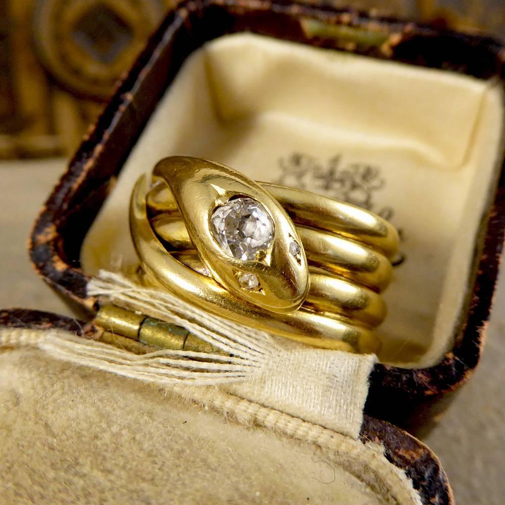 Antique Victorian Diamond Set Serpent Ring in 18 Carat Yellow Gold 3