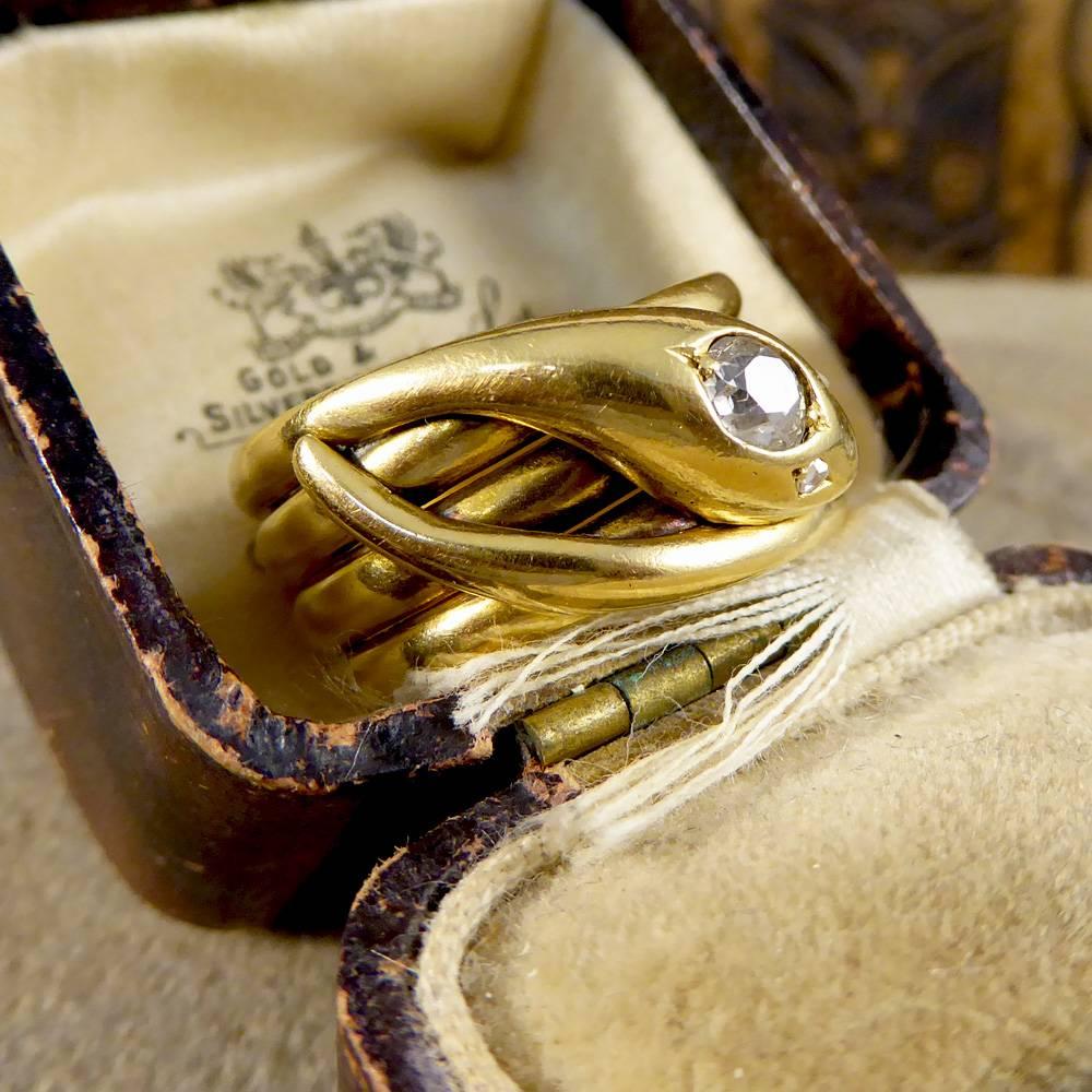 Antique Victorian Diamond Set Serpent Ring in 18 Carat Yellow Gold 4