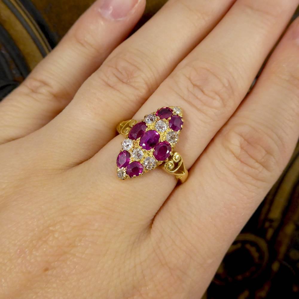 Antique Victorian Ruby and Diamond Marquise Ring in 18 Carat Yellow Gold 2